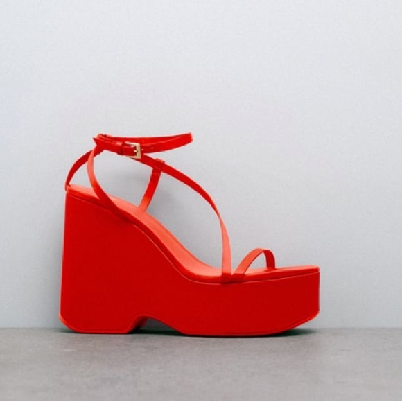 ZARA ❤️ Chunky satin strap wedge sandals - Picture 7 of 7